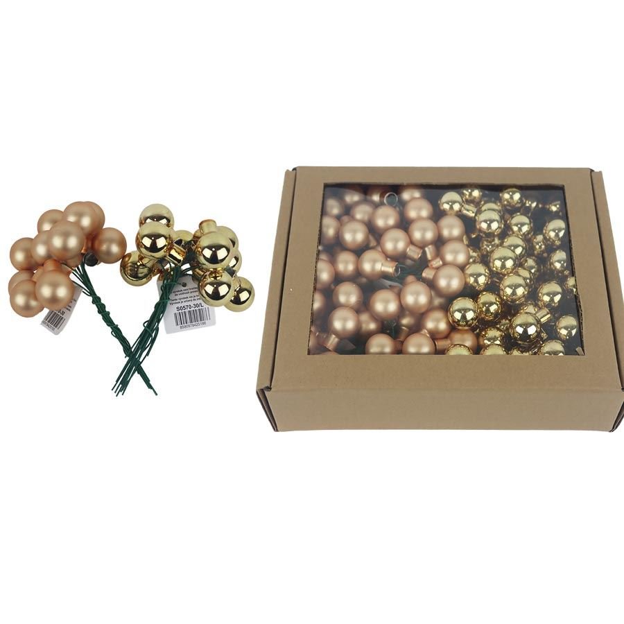 Skleněné baňky na drátku champagne, pr.2,5 cm, S0571-30/BOX 144 ks