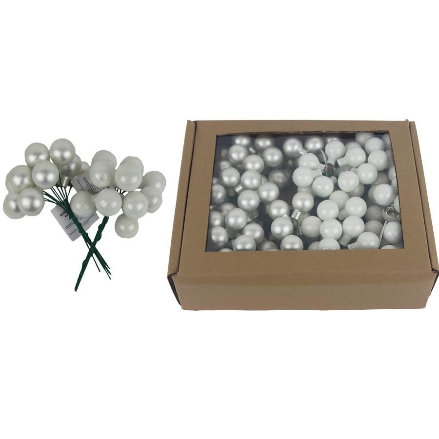 Skleněné baňky na drátku perleťové, pr. 2cm, S0570-26/BOX 144 ks