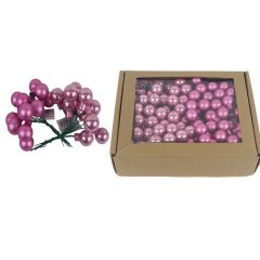 Skleněné baňky na drátku růžové, pr. 2cm, S0570-05/BOX 144 ks