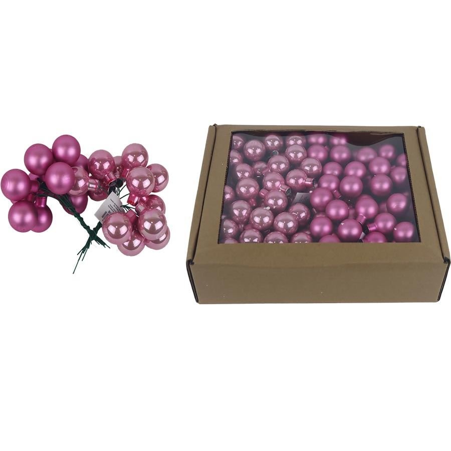 Skleněné baňky na drátku růžové, pr.2,5cm, S0571-05/BOX 144 ks - Vánoční dekorace