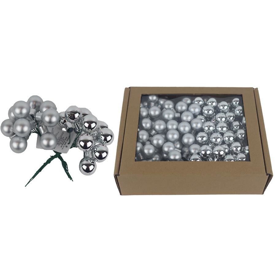 Skleněné baňky na drátku stříbrné, pr. 2cm, S0570-28/BOX 144 ks - Vánoční dekorace