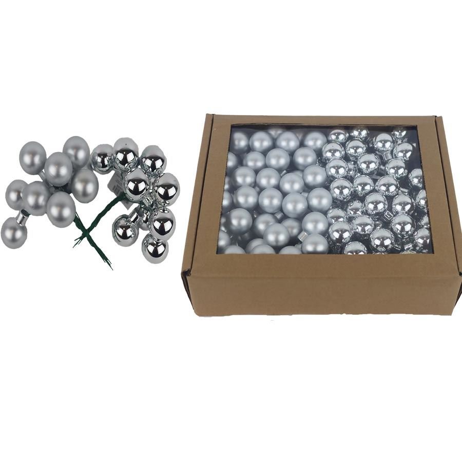 Skleněné baňky na drátku stříbrné, pr.2,5cm, S0571-28/BOX 144 ks - Vánoční dekorace