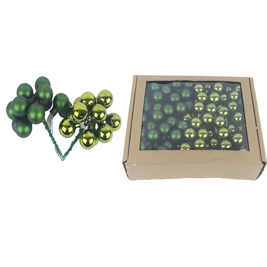 Skleněné baňky na drátku tm.zelené, pr.2,5 cm, S0571-16/BOX 144 ks