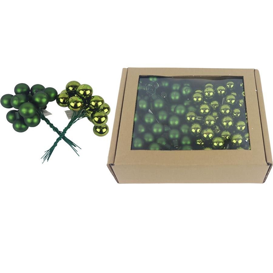 Skleněné baňky na drátku zelené, pr. 2cm, S0570-16/BOX 144 ks - Vánoční dekorace