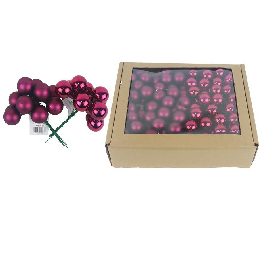 Skleněné baňky na drátku bordeaux, pr.2,5 cm, S0571-09/BOX 144 ks - Vánoční dekorace