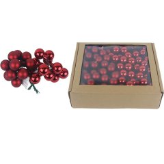 Skleněné baňky na drátku červené, pr. 2,5cm, S0571-34/BOX 144 ks