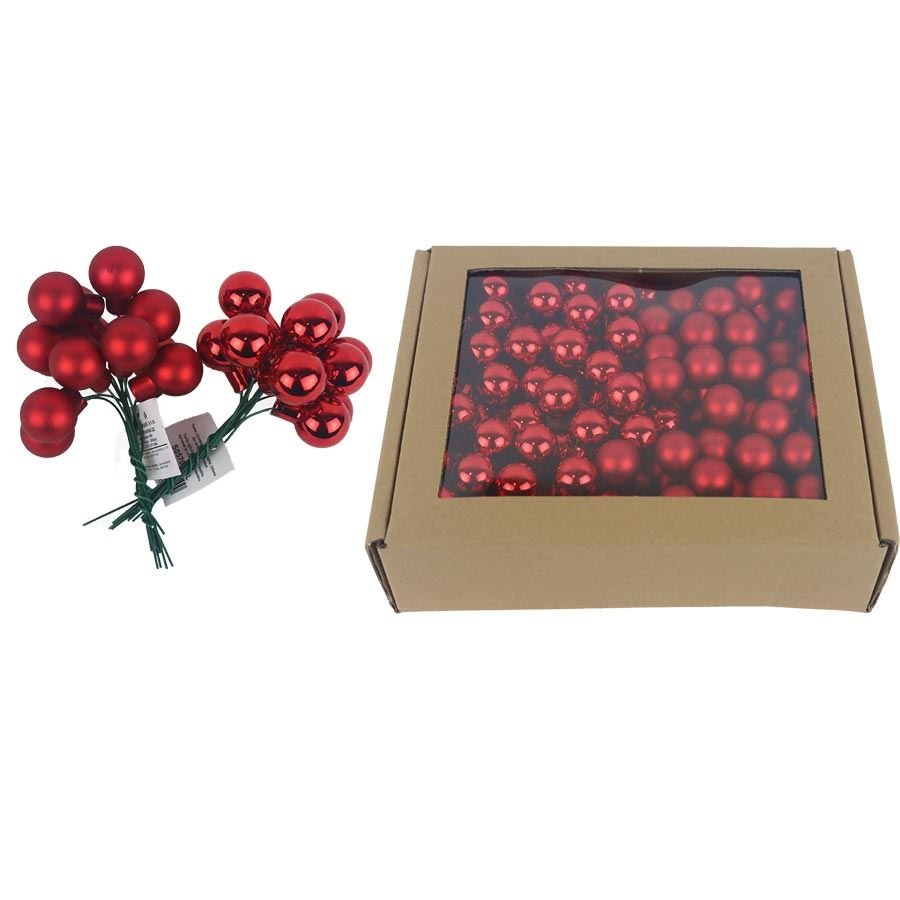 Skleněné baňky na drátku červené, pr. 2cm, S0570-08/BOX 144 ks