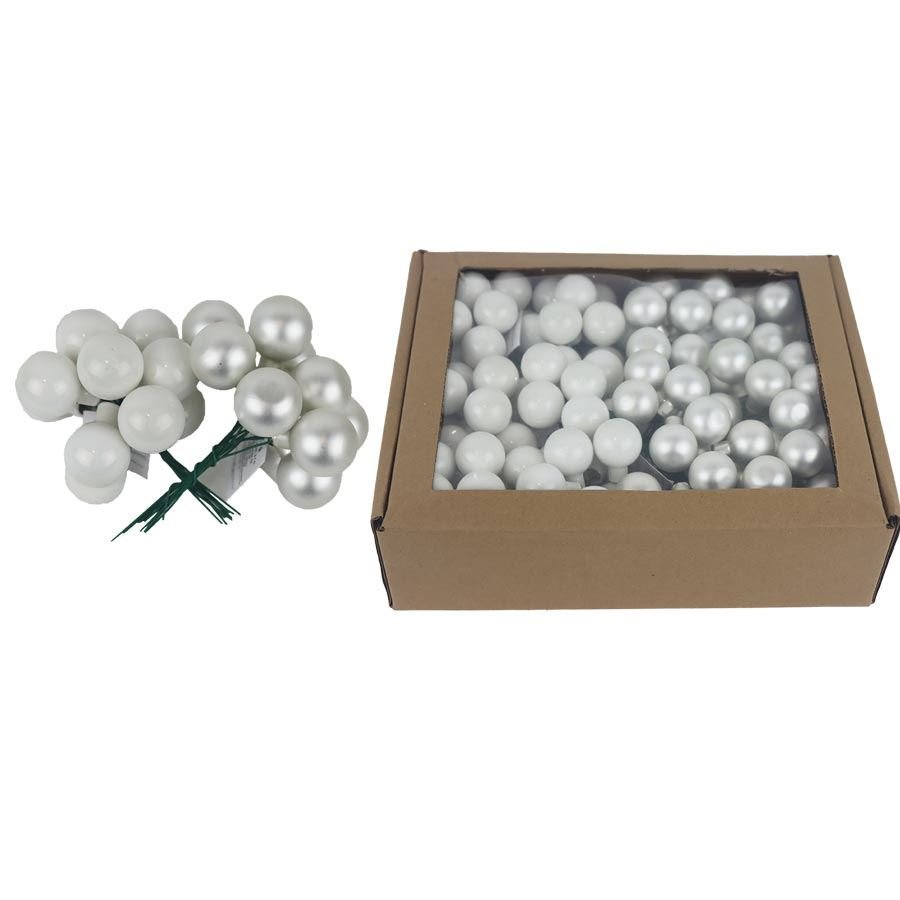 Skleněné baňky na drátku perleťové, pr.2,5 cm, S0571-26/BOX 144 ks - Vánoční dekorace