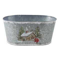 Vánoční květináč plechový K4482/2 Dům, byt a zahrada