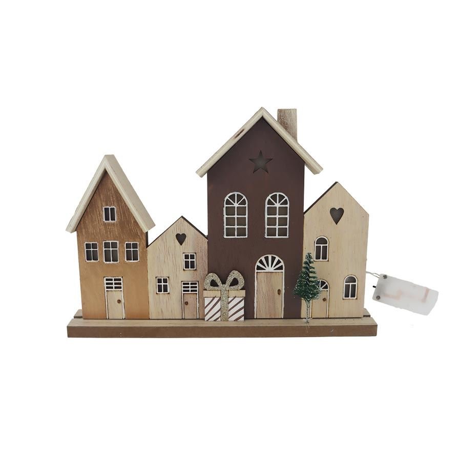 Krabičky, stojánky a zásobníky - Vánoční dekorace - Dřevěná dekorační vesnička LED D7338 Dřevěná dekorační vesnička LED D7338 - Vánoční dekorace