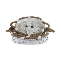 Košík oválný bílý, S/3 P2038 Umělé květiny, větvičky, pugety - Dárkové koše
