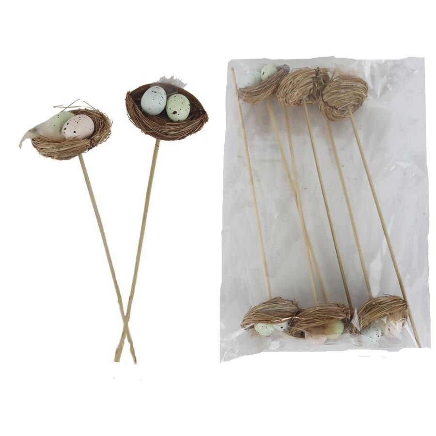 Zápich hnízdo s vajíčky, 6 ks P2383 - Velikonoční dekorace