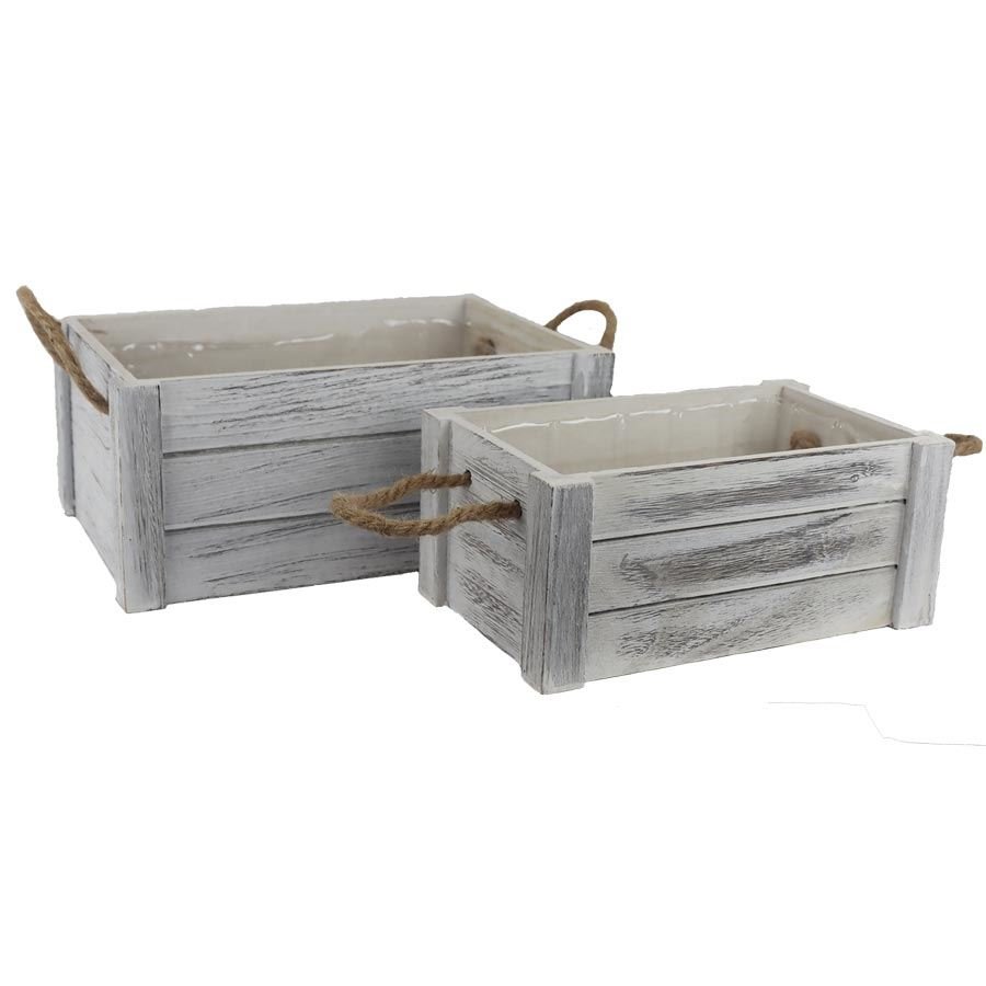 Dřevěná bedýnka s plastem, S/2 D6221 - Dárkové koše