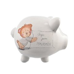 Pokladnička ker. První pokladnička bílá 10x8,5x9 cm Závěsná dekorace, zápichy, věšáky - Pokladničky
