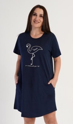 Dámské domácí šaty s krátkým rukávem Plameňák Pyžama a župany - Ženy - Dámské noční košile - Nadměrné dámské noční košile
