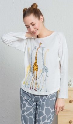 Dámské pyžamo dlouhé Žirafy Pyžama a župany - Ženy - Dámská pyžama - Dámská pyžama s dlouhým rukávem