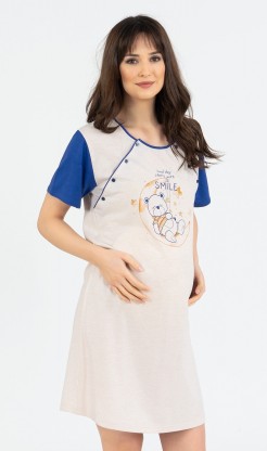 Dámská noční košile mateřská Méďa Smile - Kojící noční košile s krátkým rukávem