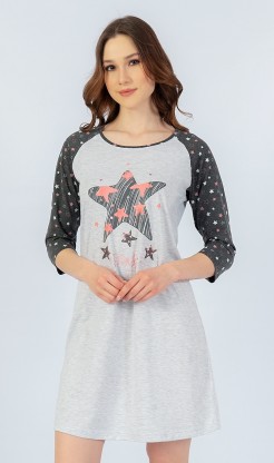 Dámská noční košile s tříčtvrtečním rukávem Hvězda - Dámské noční košile s tříčtvrtečním rukávem