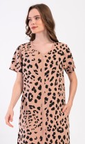 Pyžama a župany - Ženy - Dámské noční košile - Nadměrné dámské noční košile - Dámské domácí šaty s krátkým rukávem Leopard Dámské domácí šaty s krátkým rukávem Leopard - Nadměrné dámské noční košile